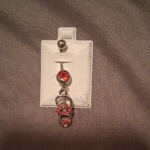 Silver and Red Belly Button Ring